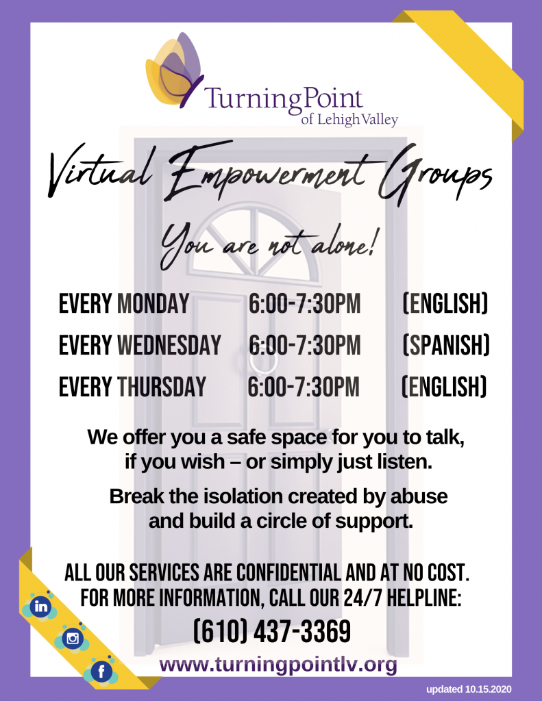 Virtual Empowerment Groups
6:00pm-7:30pm